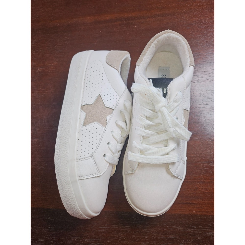 Steve Madden Starling White Multi Suede Tan Suede Star Leather Sneakers Size 6 M - Picture 7 of 9